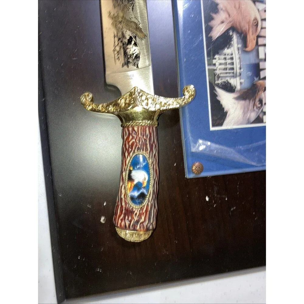 Bald eagle gold and silver with plaque hunting knife
